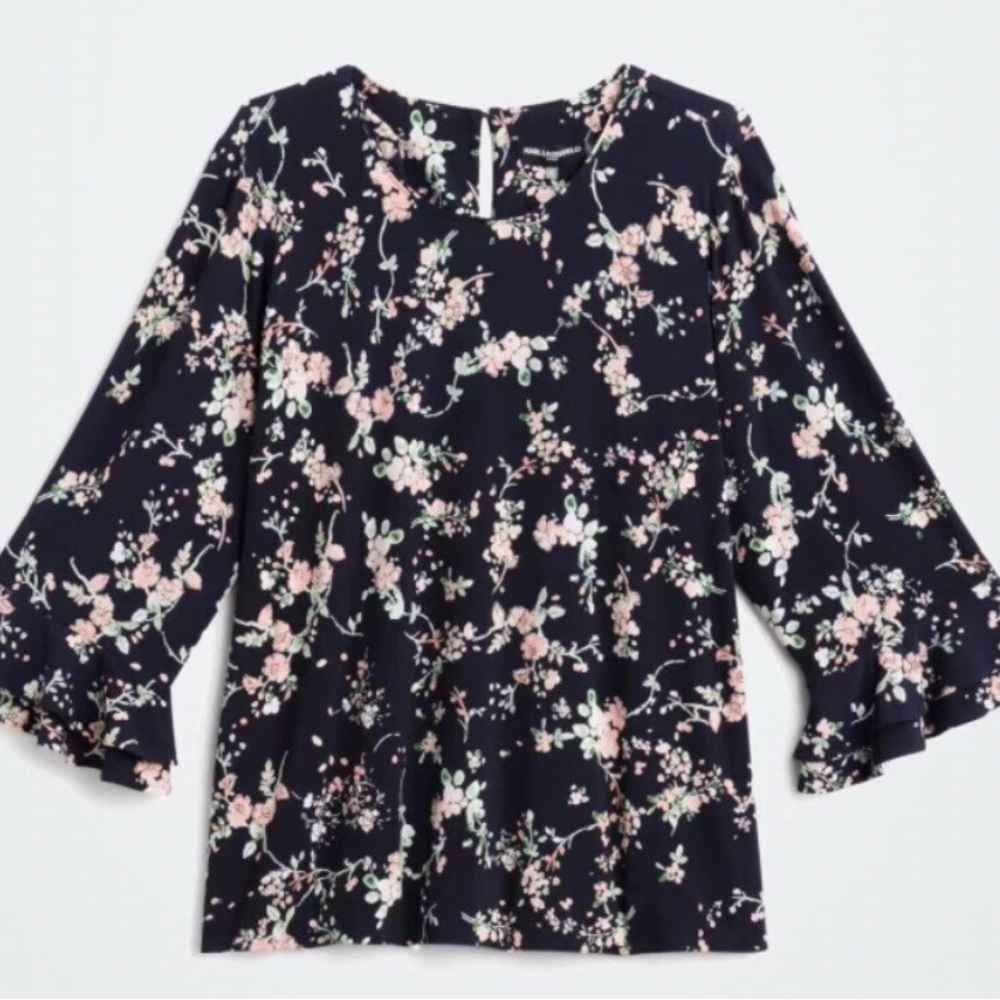 Karl Lagerfeld Navy Floral Blouse